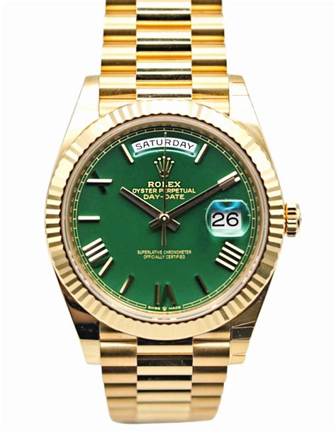 rolex watch gold and green|Rolex day date 40 price.